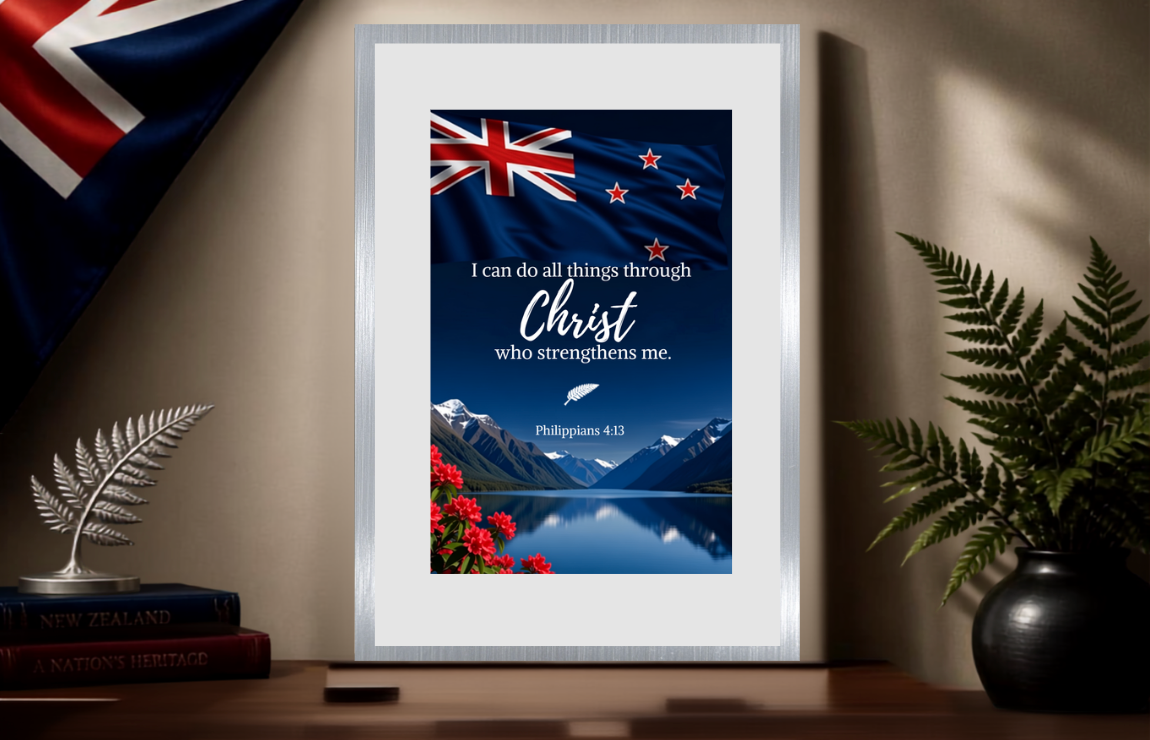 Faith & Aotearoa Collection – A4 Silver Poster Frame Print with border